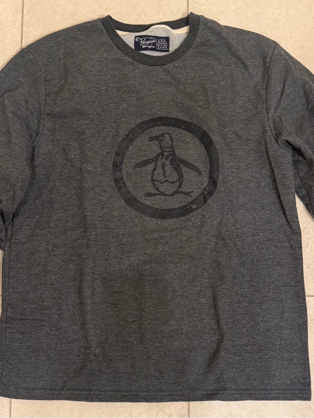 Original Penguin Men's Long Sleeve Crewneck Tee - Charcoal Gray